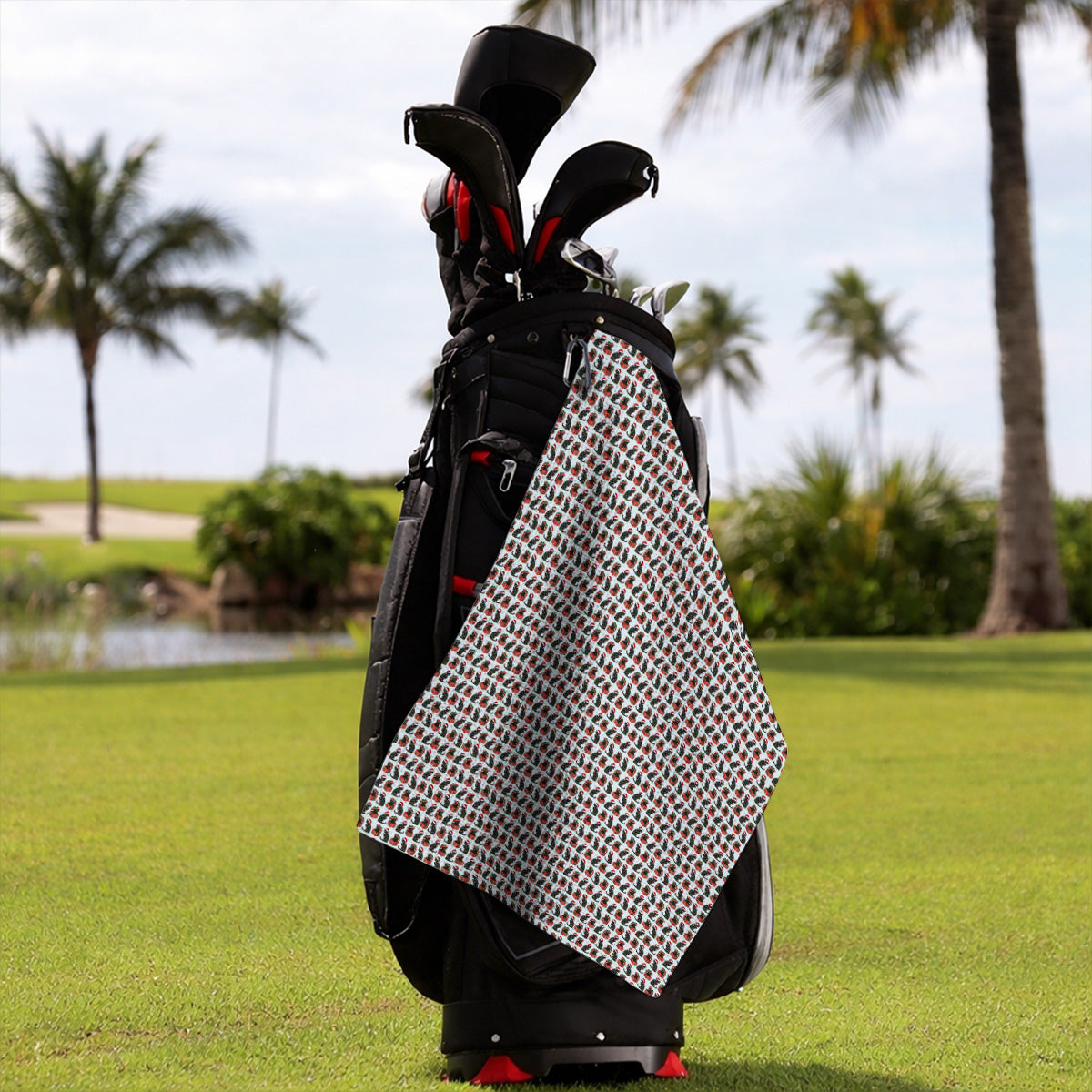 Black Cat Christmas Pattern Golf Towels, Funny Christmas Cat Golf Towel, Holiday Gift for Cat Lovers