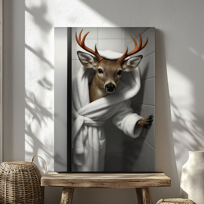 Funny Deer Canvas – Bathroom Wall Art for Your Man Cave
