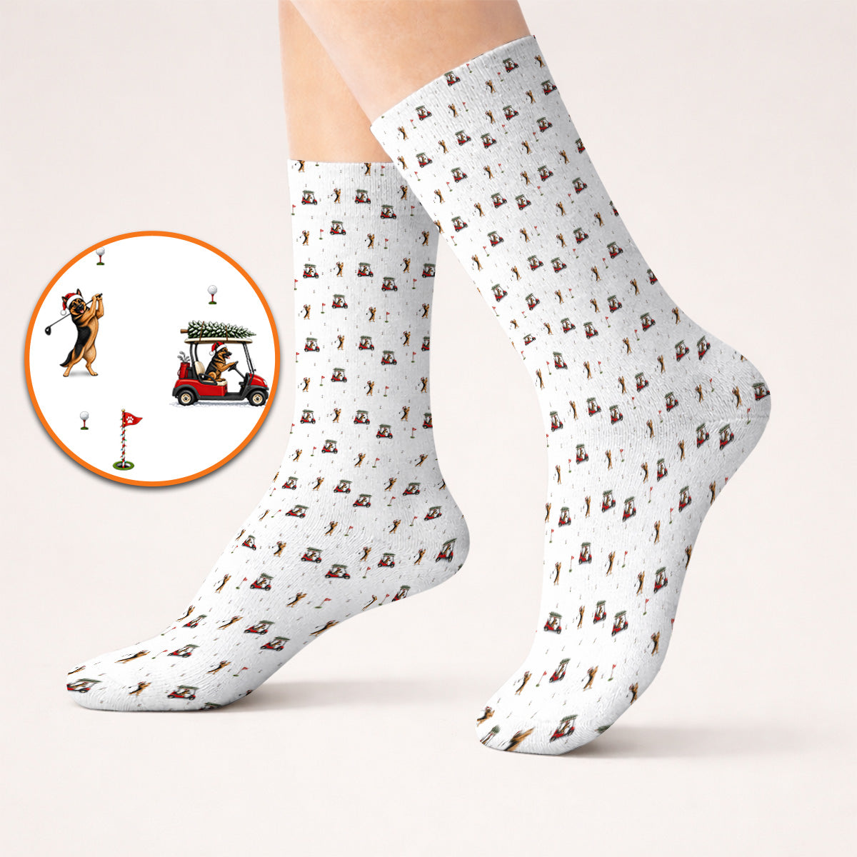 Crazy German Shepherd Christmas Pattern Golf Socks, German Shepherd Golf Cart Sock, Holiday Golf Gift for Golfers