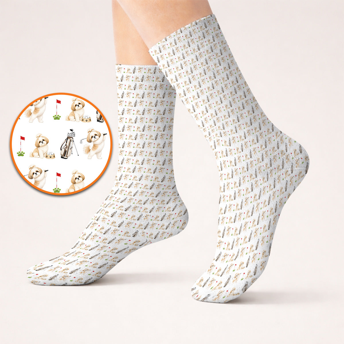 Crazy Shih Tzu Golf Socks, Cute Shih Tzu Pattern Golf Sock, Golf Gift For Golfer