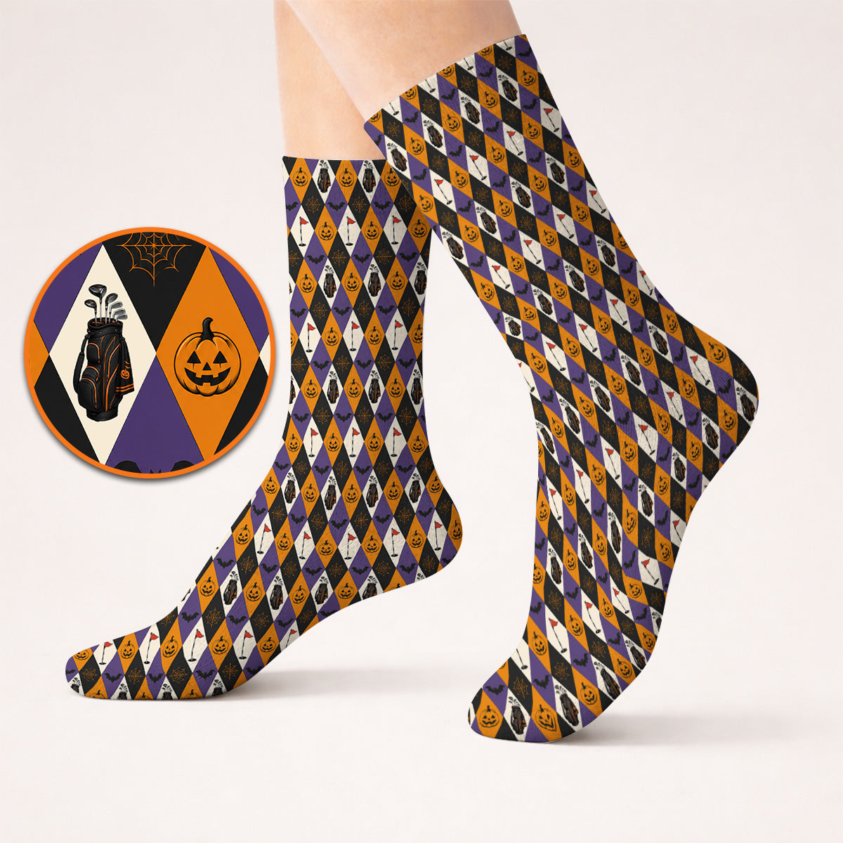 Halloween Pattern Golf Solcks, Vintage Halloween Golf Sock For Golfer, Pumpkin Golf Gift for Golf Lovers