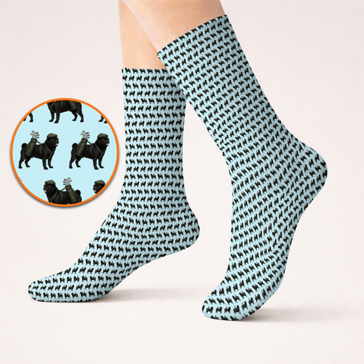 Black Pug Pattern Golf Socks, Funny Pug Golf Sock, Golf Gift For Golfer