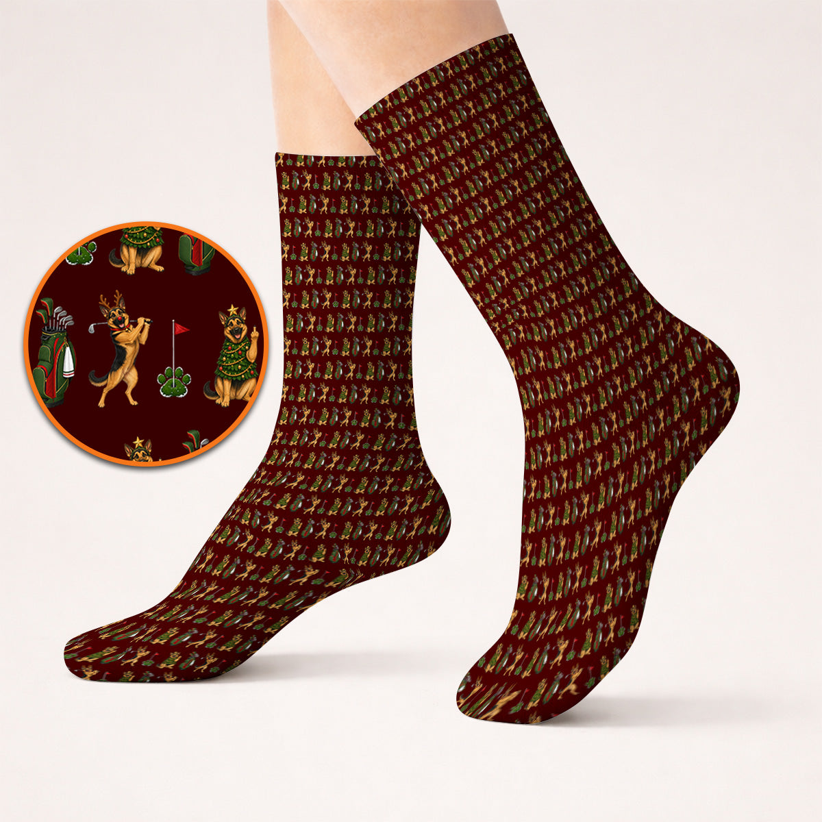 German Shepherd Christmas Golf Socks, German Shepherd Pattern Golf Sock, Xmas Golf Gift For Golfer