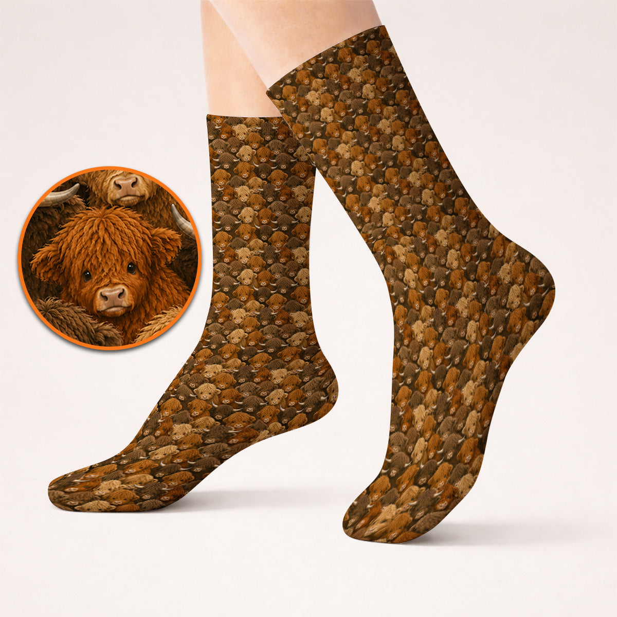 Highland Cow Pattern Golf Socks, Crazy Golf Gift For Golfer, Highland Cow Golf Sock
