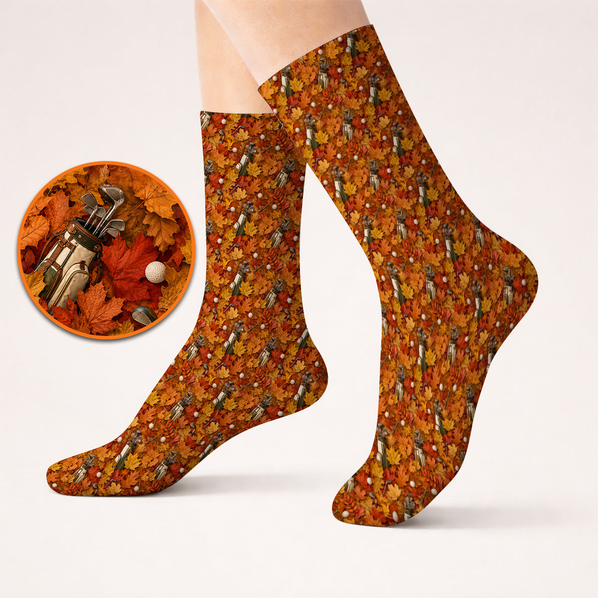 Autumn Golf Socks, Fall Leaves Pattern Golf Sock, Maple Leaf Golf For Golfer