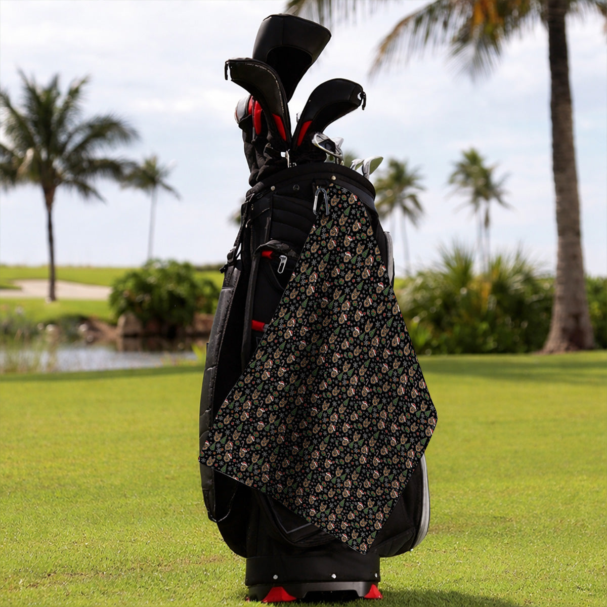 Funny German Shepherd Christmas Golf Towels, German Shepherd Pattern Golf Towel, Xmas Golf Gift For Golfer