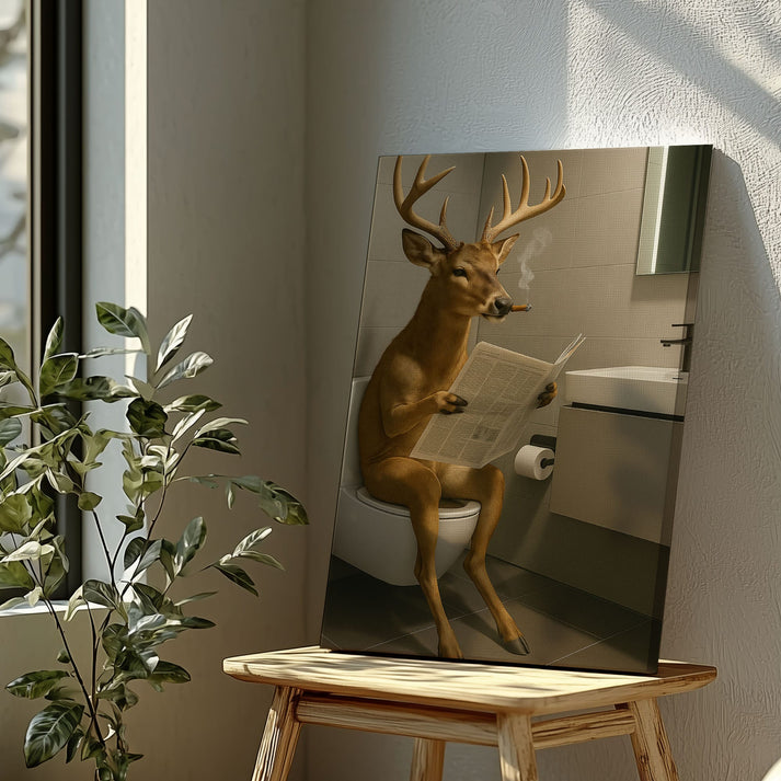 Deer on the Throne – Funny Bathroom Canvas for Man Caves