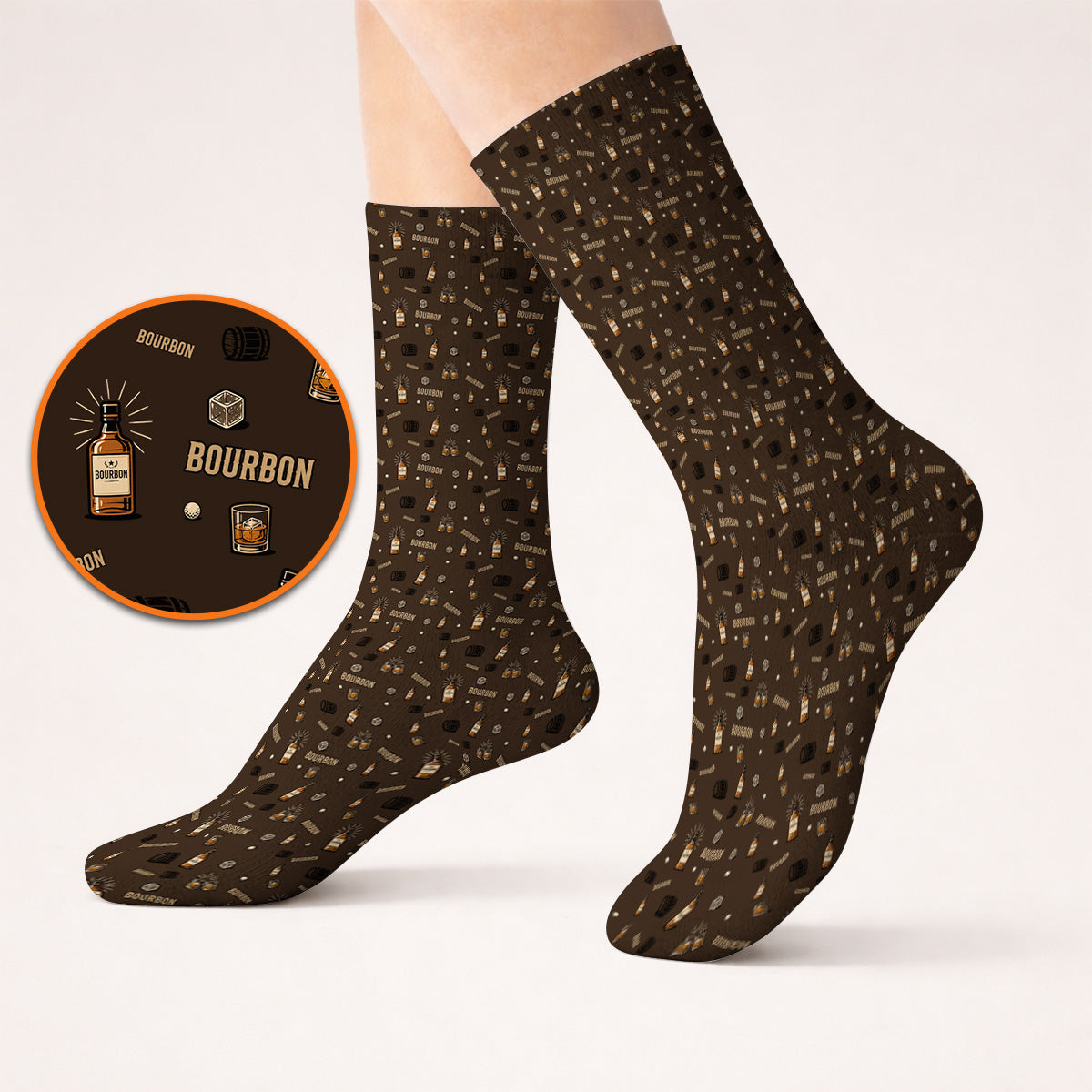 Bourbon Barrel Golf Socks, Whiskey Bottle & Rocks Pattern Sock, Vintage Drinking Golf Shirt for Golfer