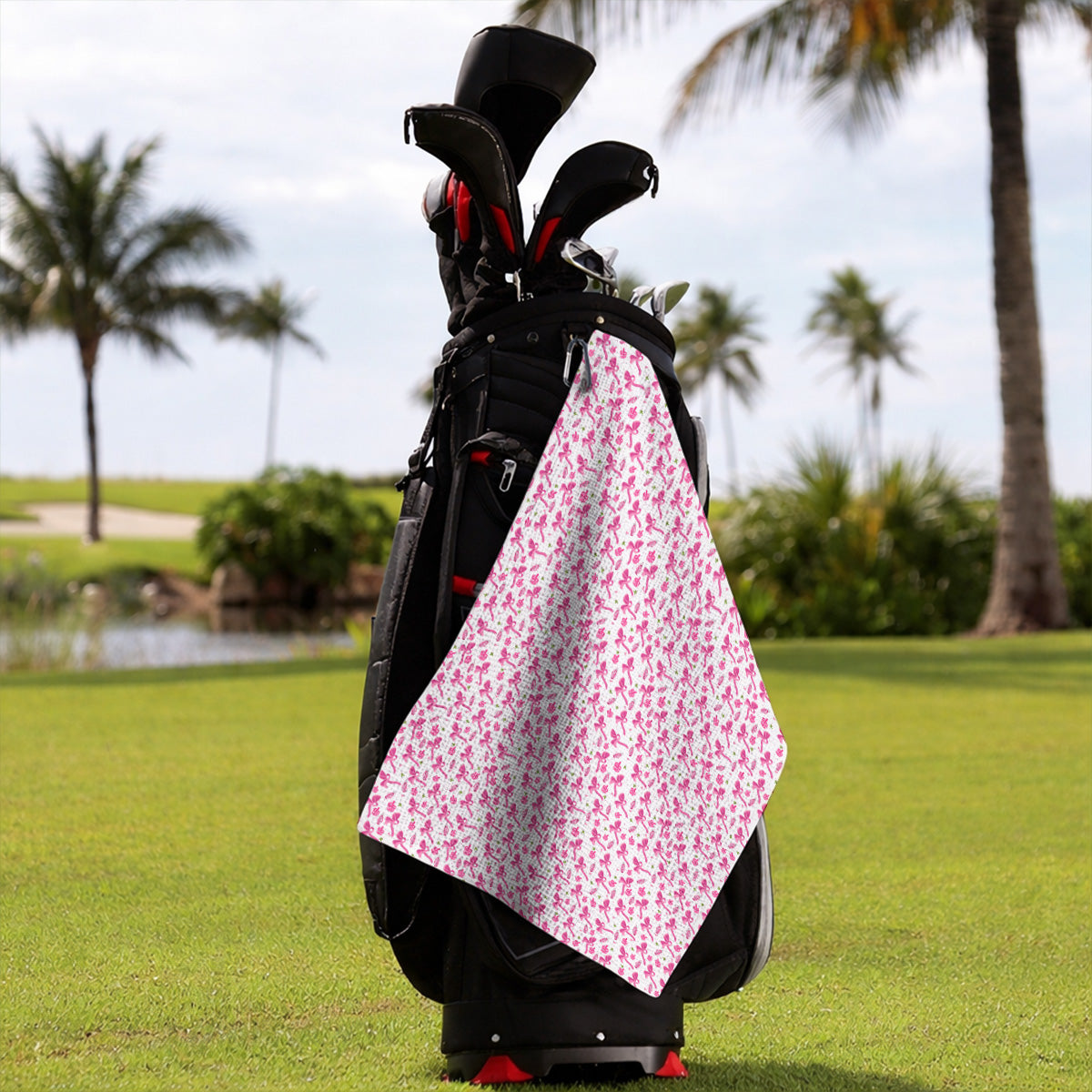 Fight With Every Swing Breast Cancer Awareness Golf Towels, Pink Ribbon & Golf Pattern Towel, Support Gift for Golfers