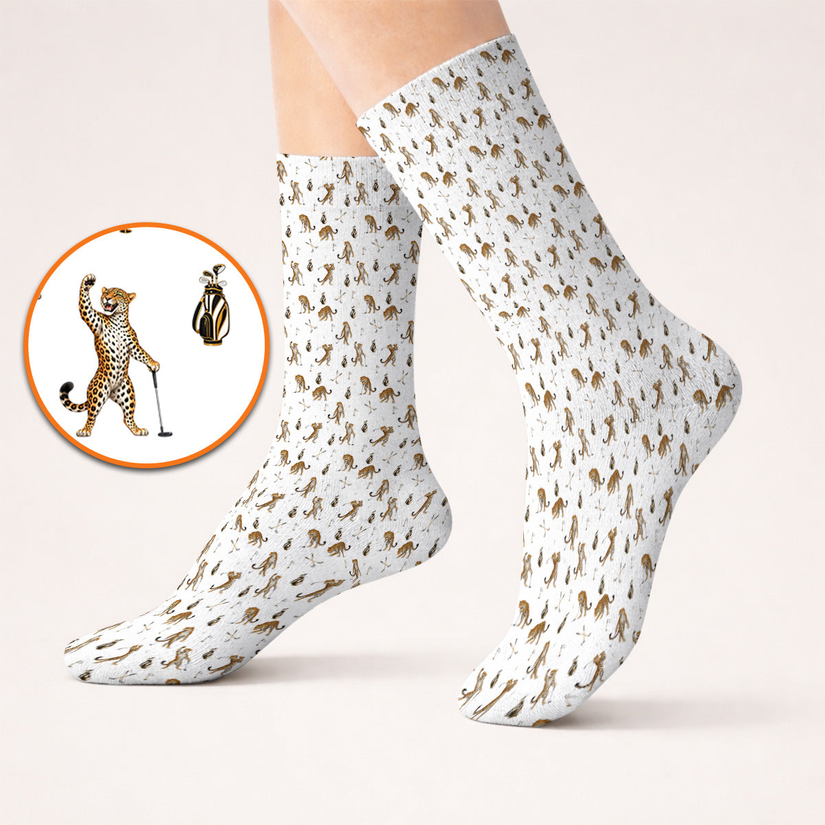 Funny Leopard Golf Socks, Leopard Golf Pattern Sock, Golf Gift For Golfers