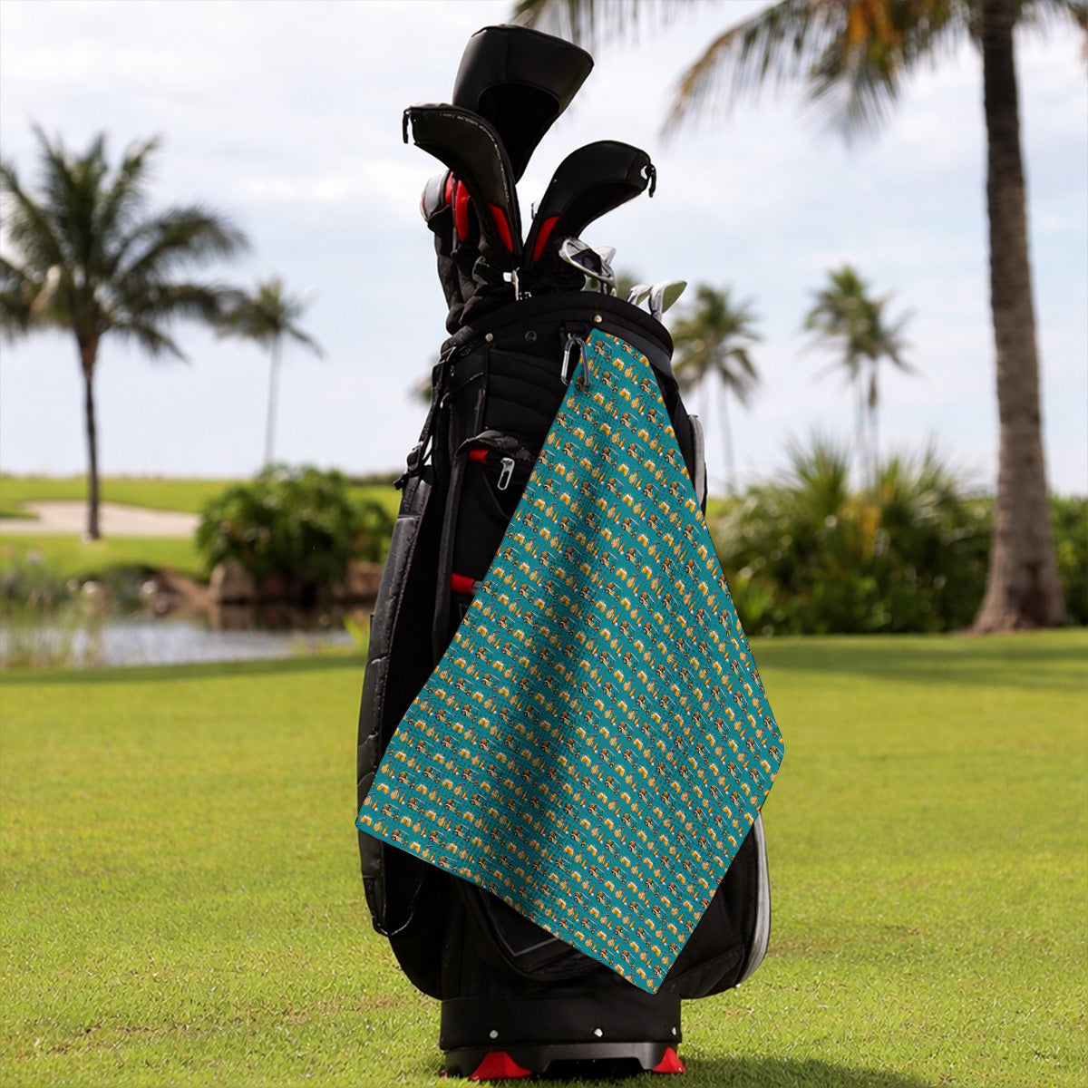 Golf & Beer Towels, Funny Beer Golf Cart Pattern Golf Towel, Beer Golf Gift For Golfers