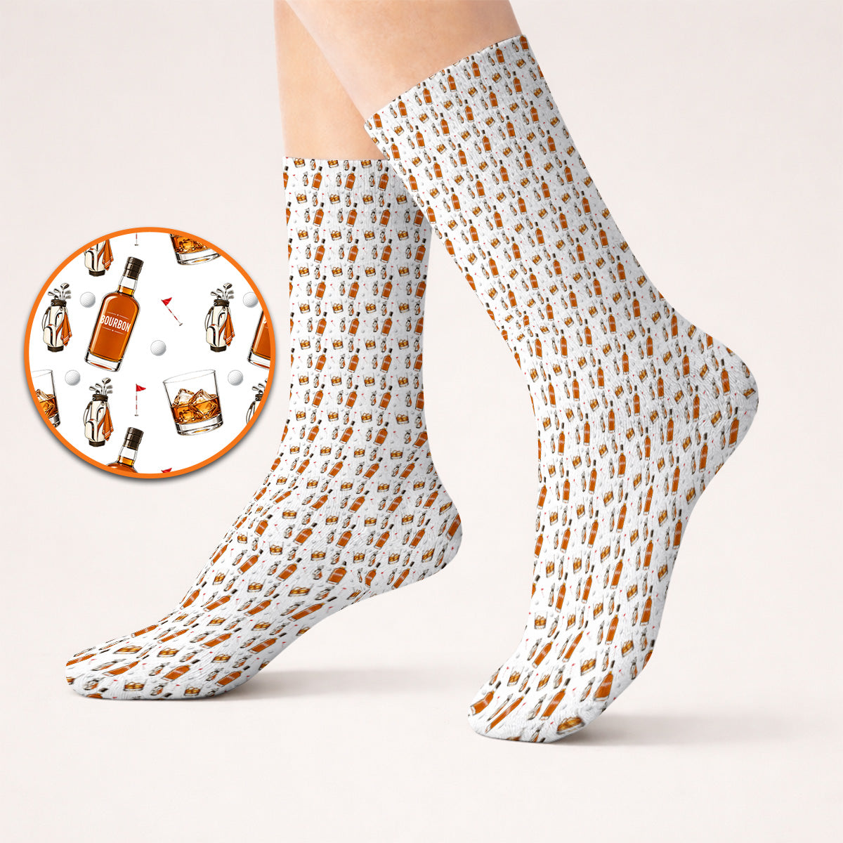 Bourbon Whiskey Golf Socks, Golf & Bourbon Pattern Sock, Unique Gift For Whiskey Loving Golfers