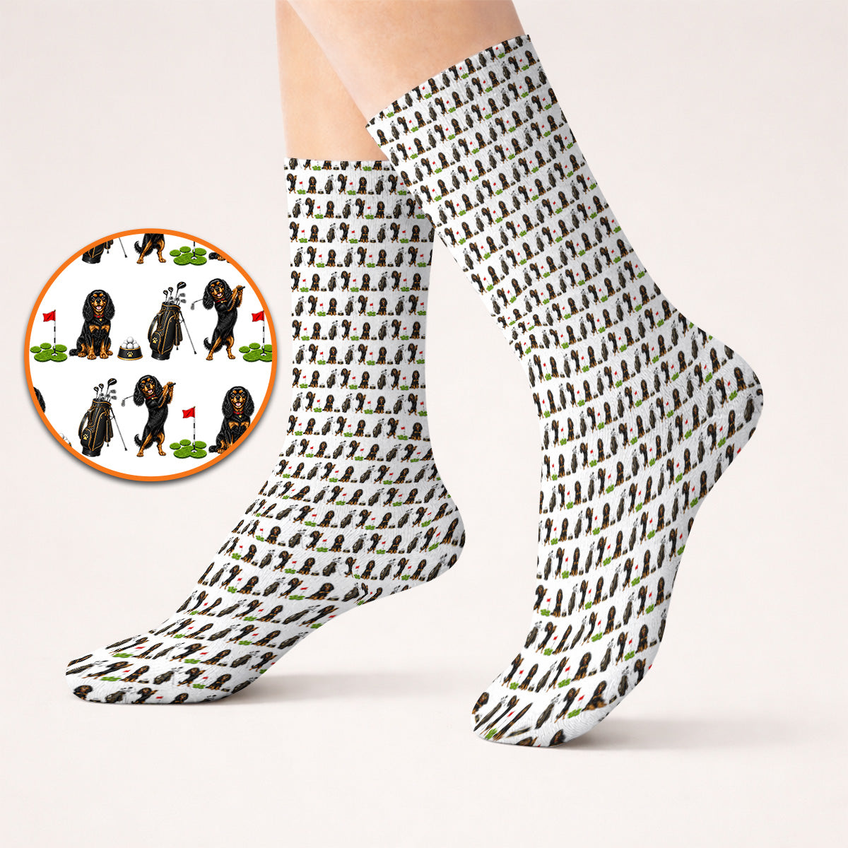 King Charles Cavalier Spaniel Golf Socks For Golfer, King Charles Cavalier Spaniel Pattern Golf Sock, Dog Lover Golf Gift