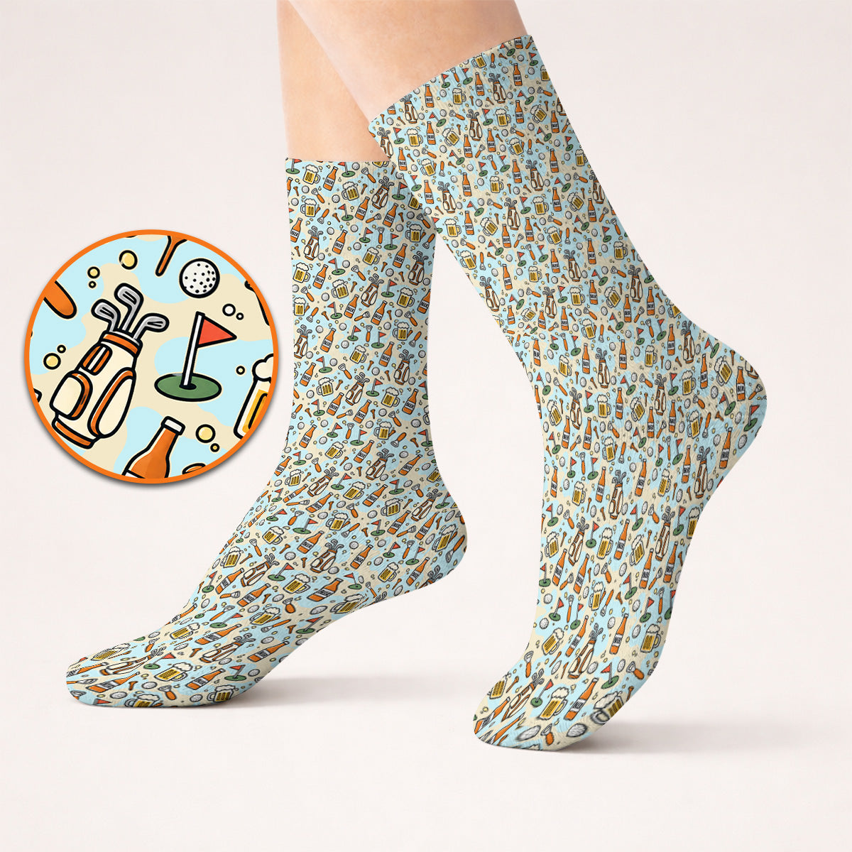 Funny Beer Pattern Golf Socks, Retro Golf Clubs And Beer Golf Sock, Unique Golfing Gift For Golfers