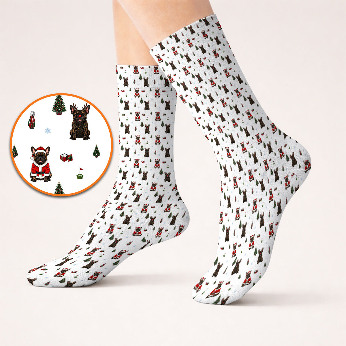 Reindeer French Bulldog Christmas Golf Socks, Festive Dog Holiday Pattern Golf Sock, Xmas Golf Gift for Golfers