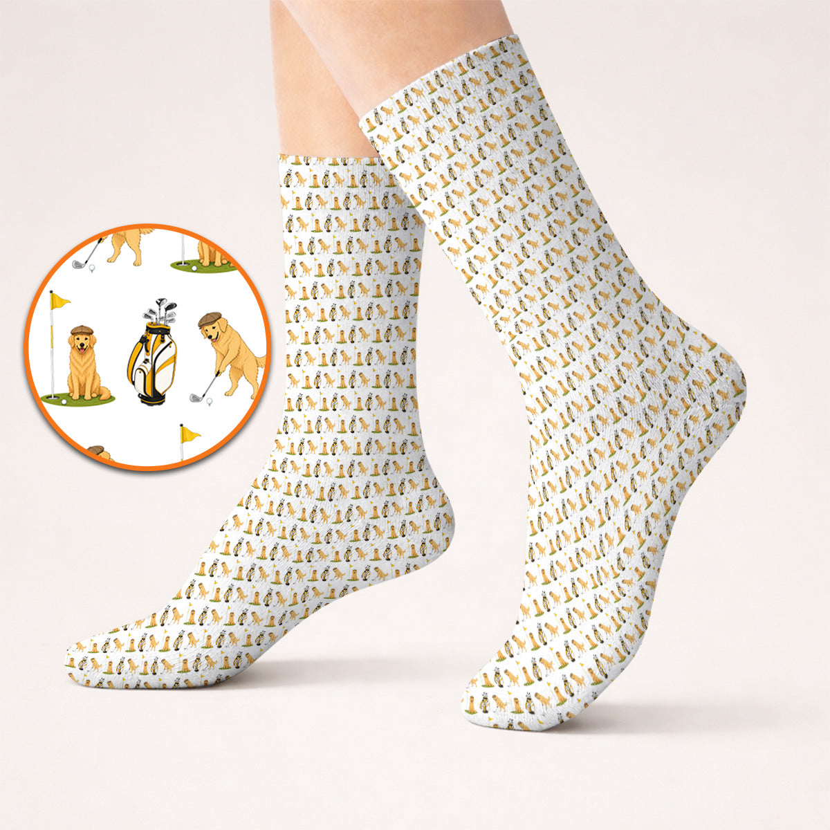 Golden Retriever Pattern Golf Sock, Funny Dog Golf Socks, Crazy Golf Gift For Golfer