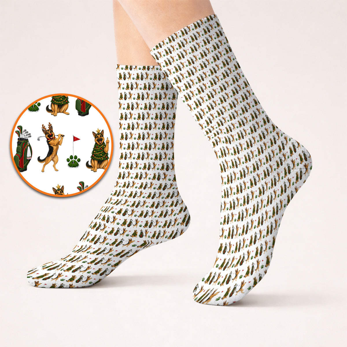 German Shepherd Christmas Golf Socks, German Shepherd Pattern Golf Sock, Xmas Golf Gift For Golfer