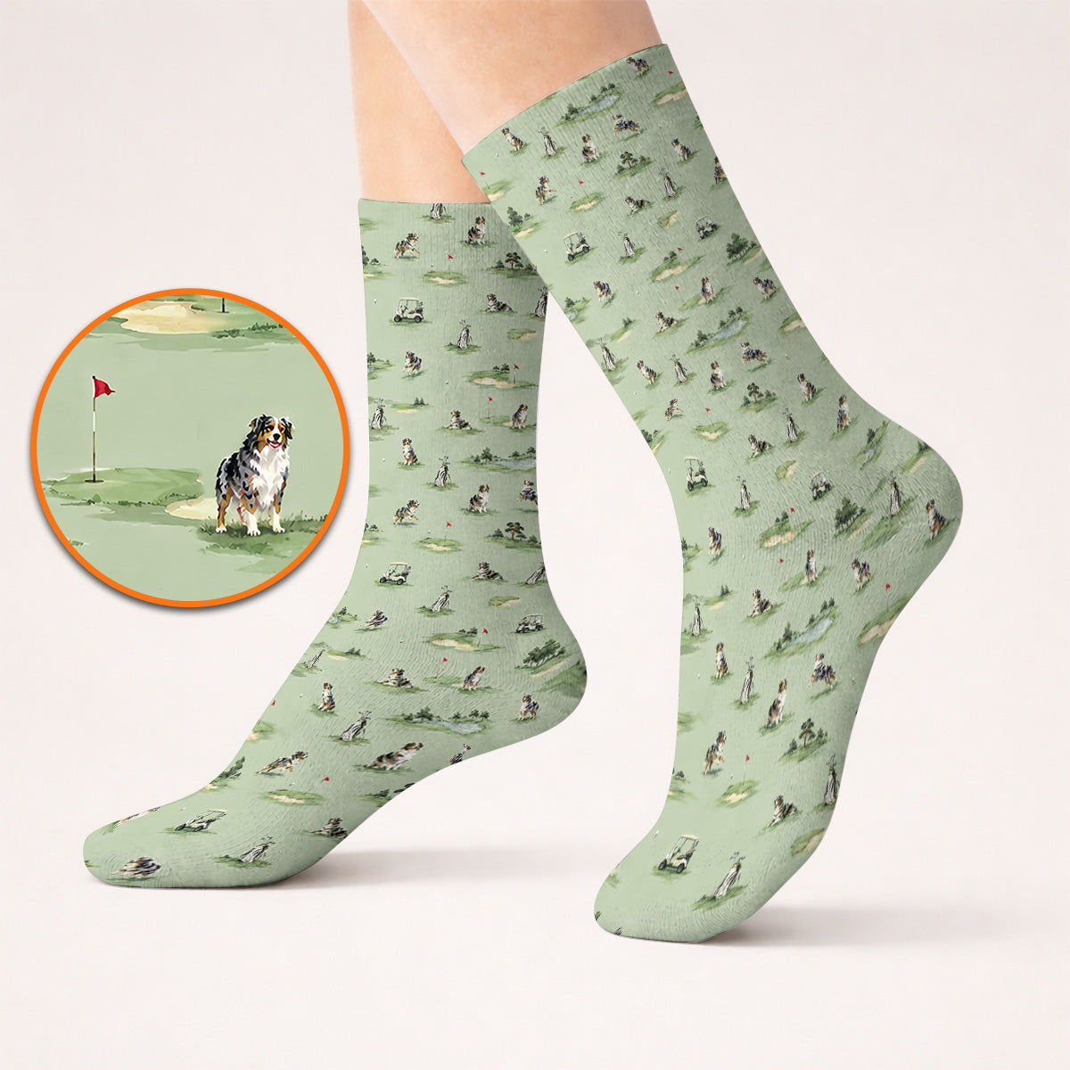 Australian Shepherd Golf Socks, Aussie Dog Pattern Golf Sock, Funny Golf Gift For Golfer