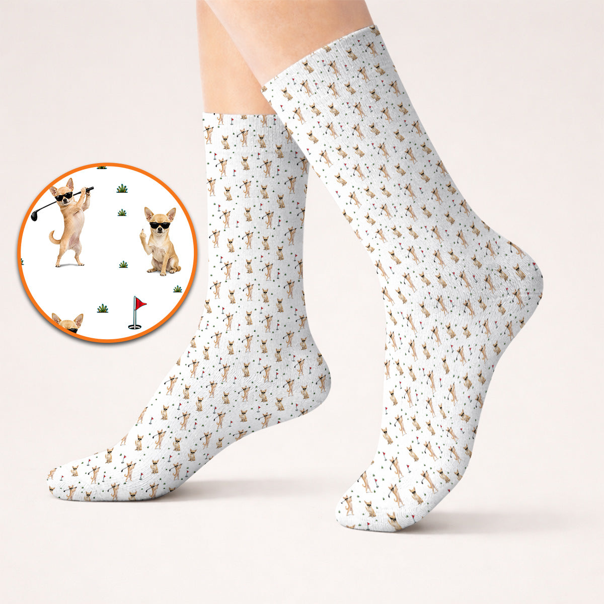 Funny Chihuahua Golf Socks, Cute Chihuahua Golf Pattern Sock for Dog Lovers, Crazy Golf Gift For Golfer