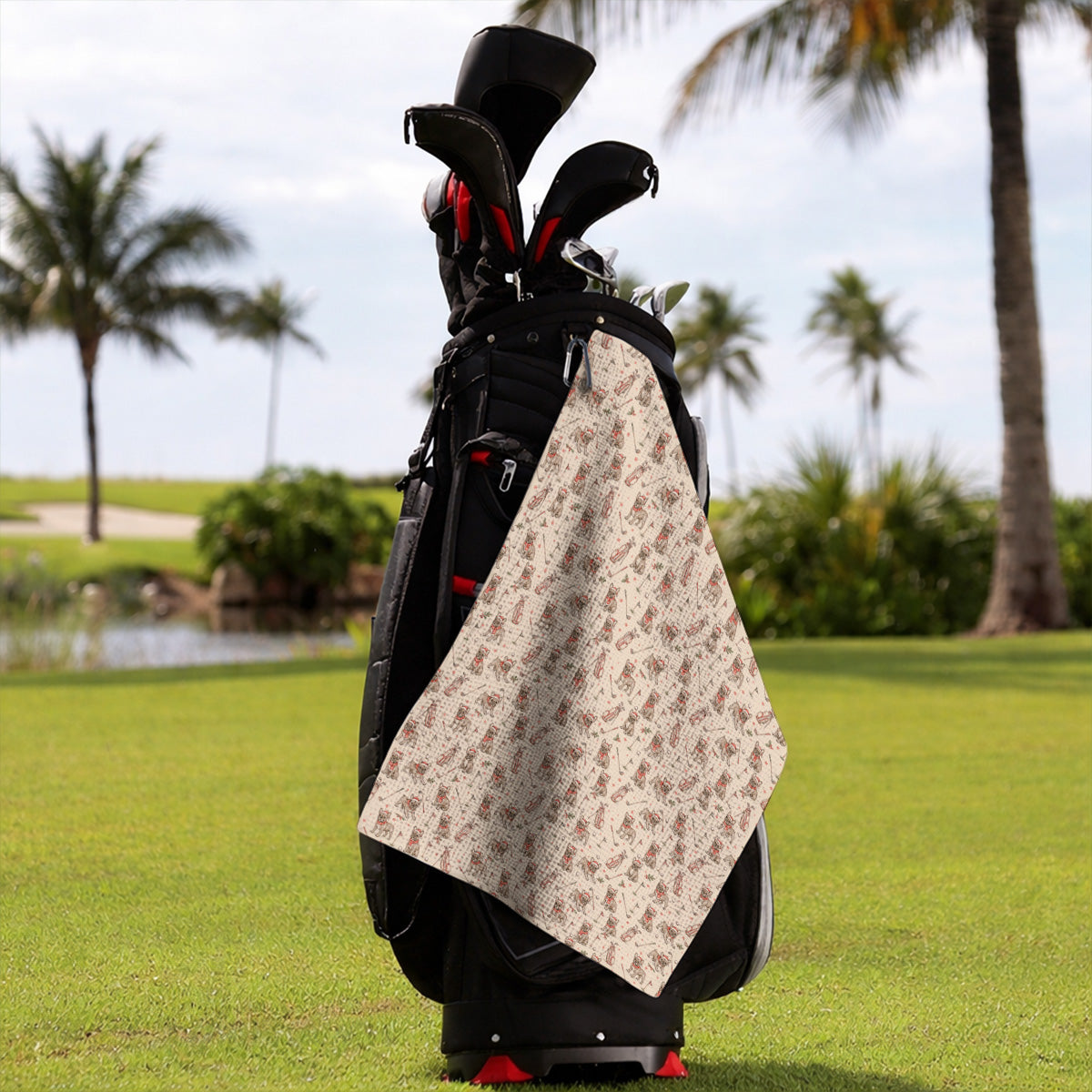 French Bulldog Christmas Golf Towels, Vintage Holiday Dog Pattern Golf Towel, Xmas Golf Gift for Golfers
