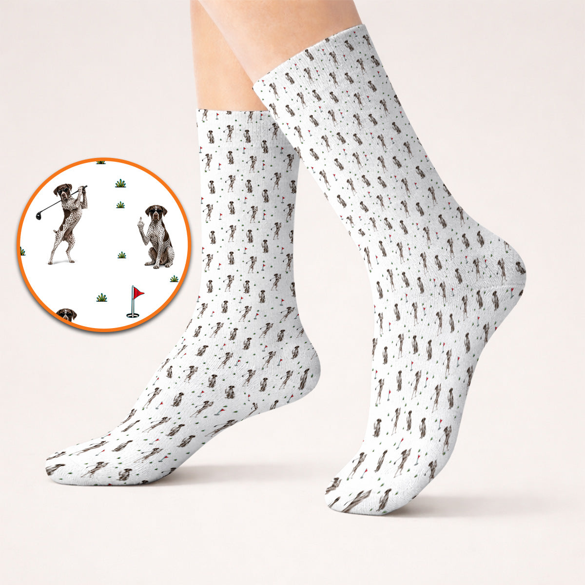 Crazy Pointer Pattern Golf Socks, German Shorthaired Pointer Golf Sock, Golf Gift For Golfer