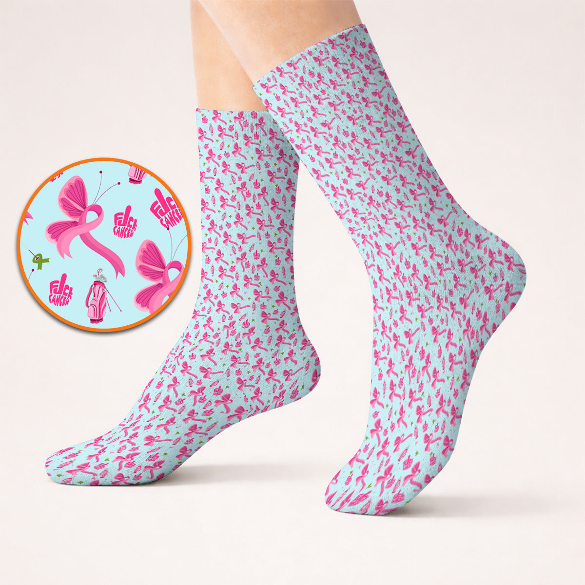 Fight With Every Swing Breast Cancer Awareness Golf Socks, Pink Ribbon & Golf Pattern Sock, Support Gift for Golfers