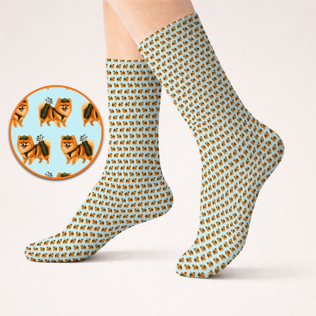 Golden Pomeranian Pattern Golf Socks, Cute Pomeranian Dog Golf Sock, Funny Golf Gift For Golfer