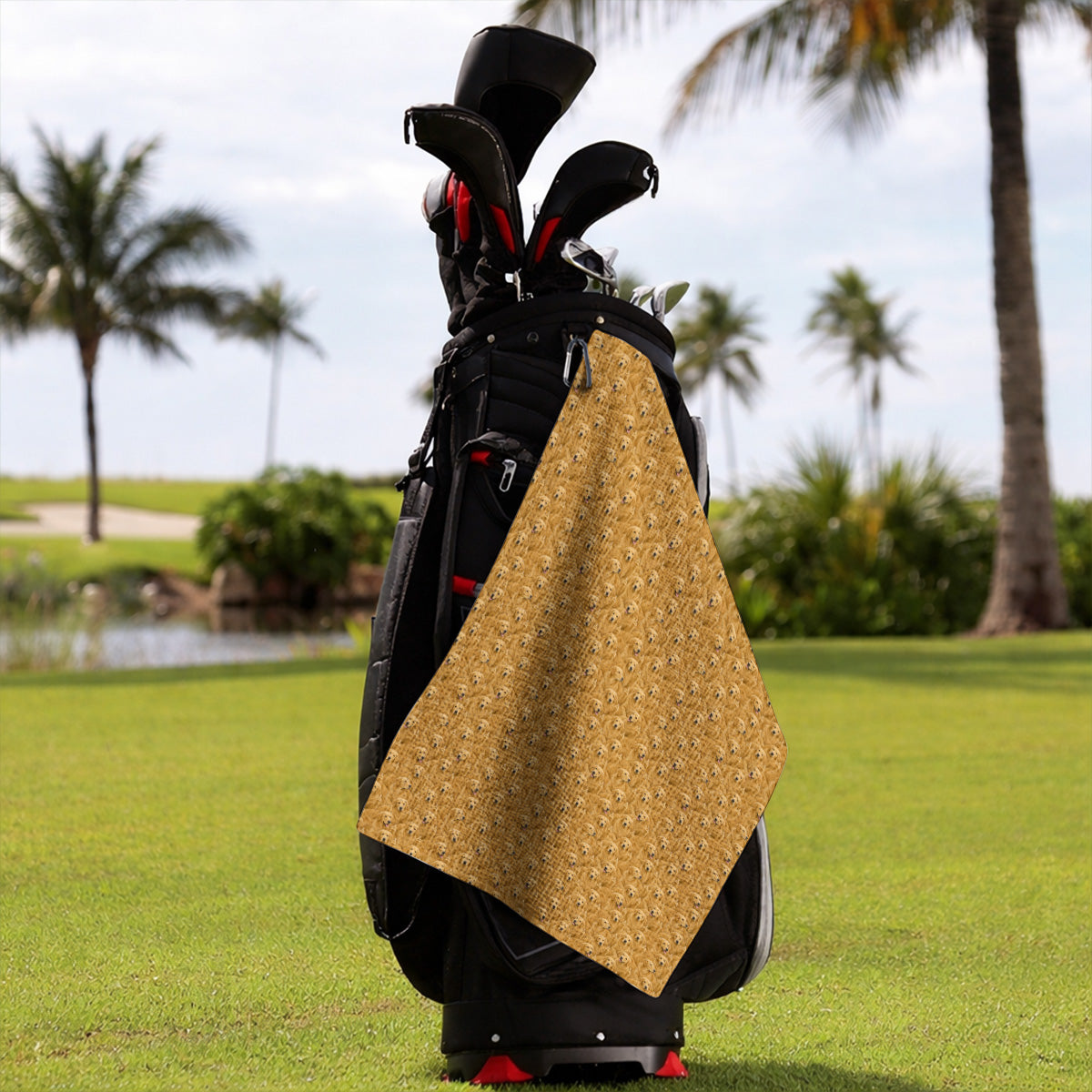 Golden Retriever Middle Finger Golf Towel, Funny Dog Lover Pattern Golf Towels, Golden Retriever Gift For Golfer Dad