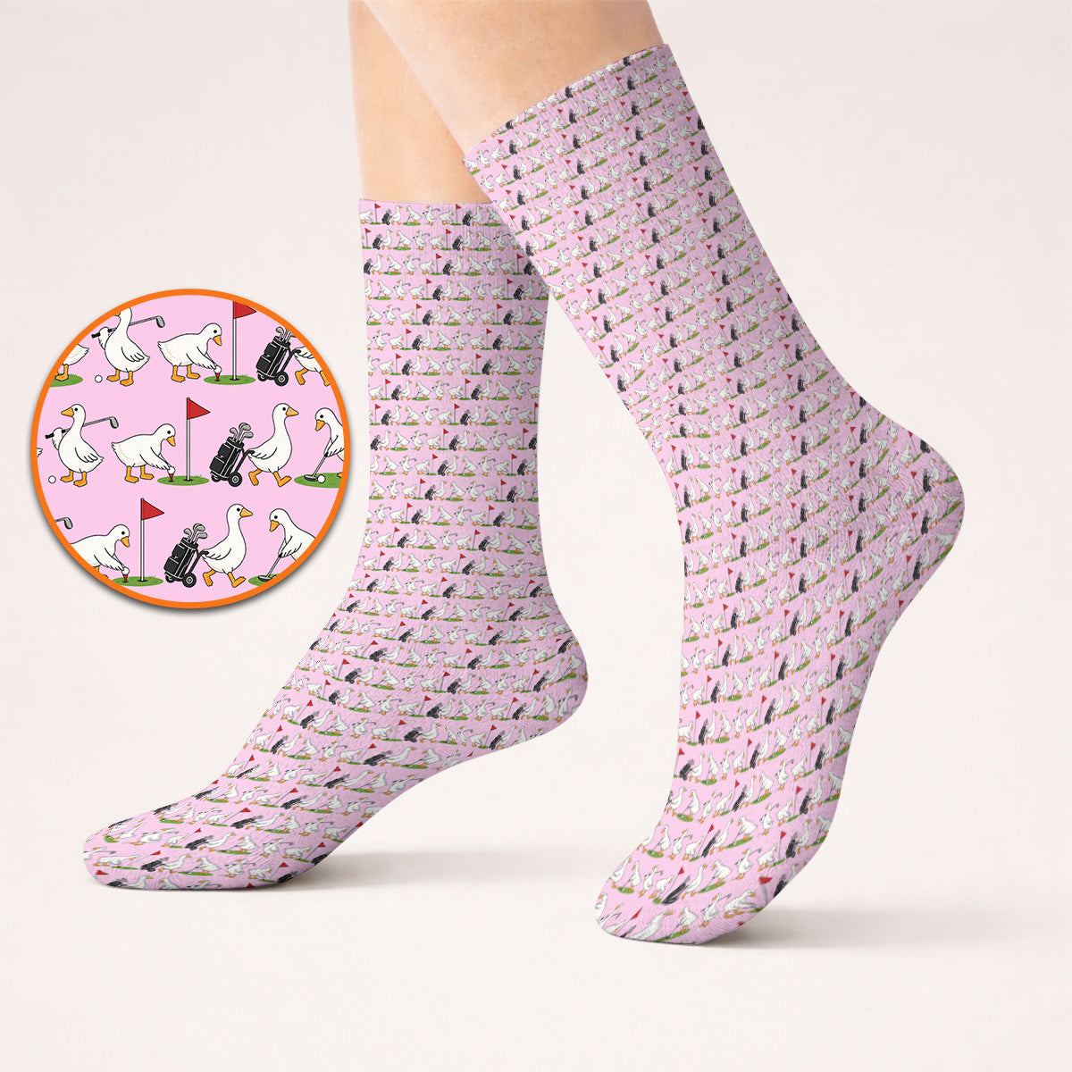 Cute Goose Golf Pattern Socks, Goose Golf Sock, Crazy Golf Gift for Golfers