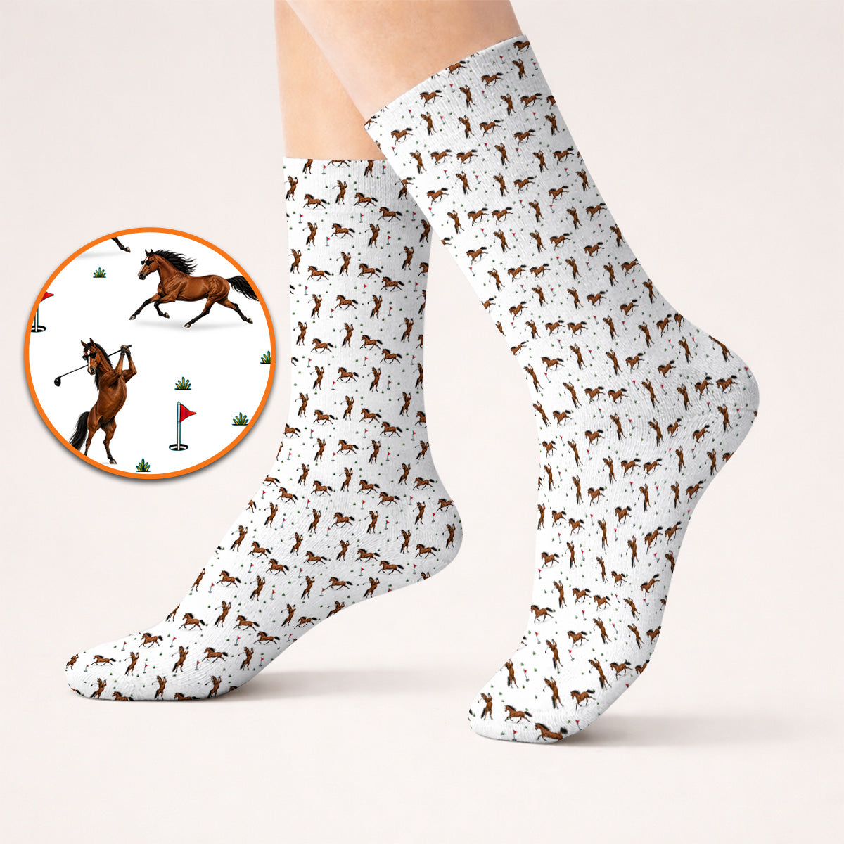 Crazy Horse Golf Pattern Sock, American Quarter Horse Golf Socks, Western Horse Gift for Golfers