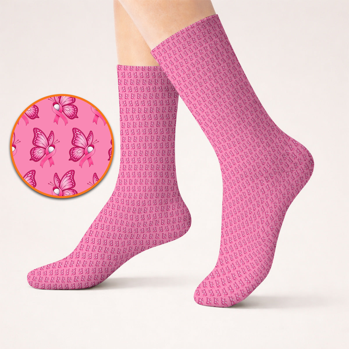 Breast Cancer Awareness Golf Socks, Pink Ribbon Butterfly Golf Sock for Golf Lovers, Support Cancer Awareness Golf Gift