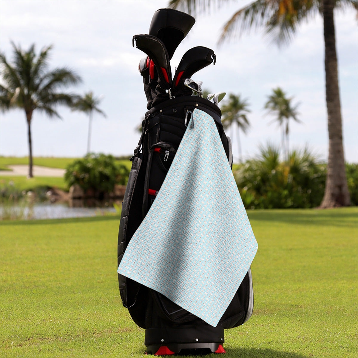 White Pomeranian Pattern Golf Towel, Cute Pomeranian Dog Golf Towels, Crazy Golf Gift For Golfer