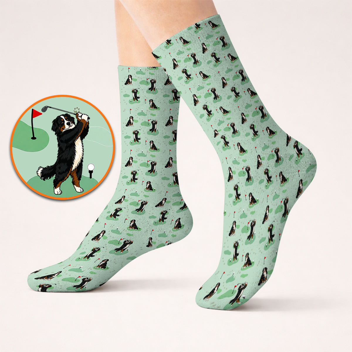 Bernese Mountain Pattern Golf Socks, Bernese Mountain Golf Sock Fot Golfer, Funny Dog Golf Gift