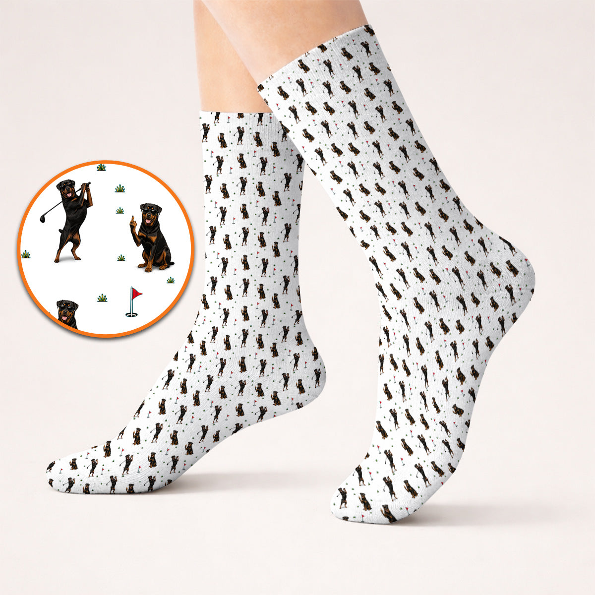 Rottweiler Golf Pattern Socks, Funny Rottweiler Playing Golf Sock, Dog Lover Gift For Golfer