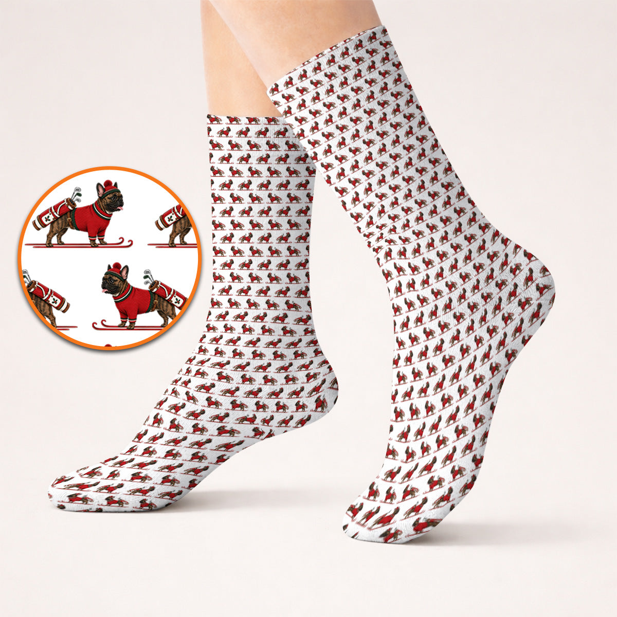 French Bulldog Holiday Golf Socks, Christmas Dog Pattern Golf Sock, Festive Golf Gift for Golfers