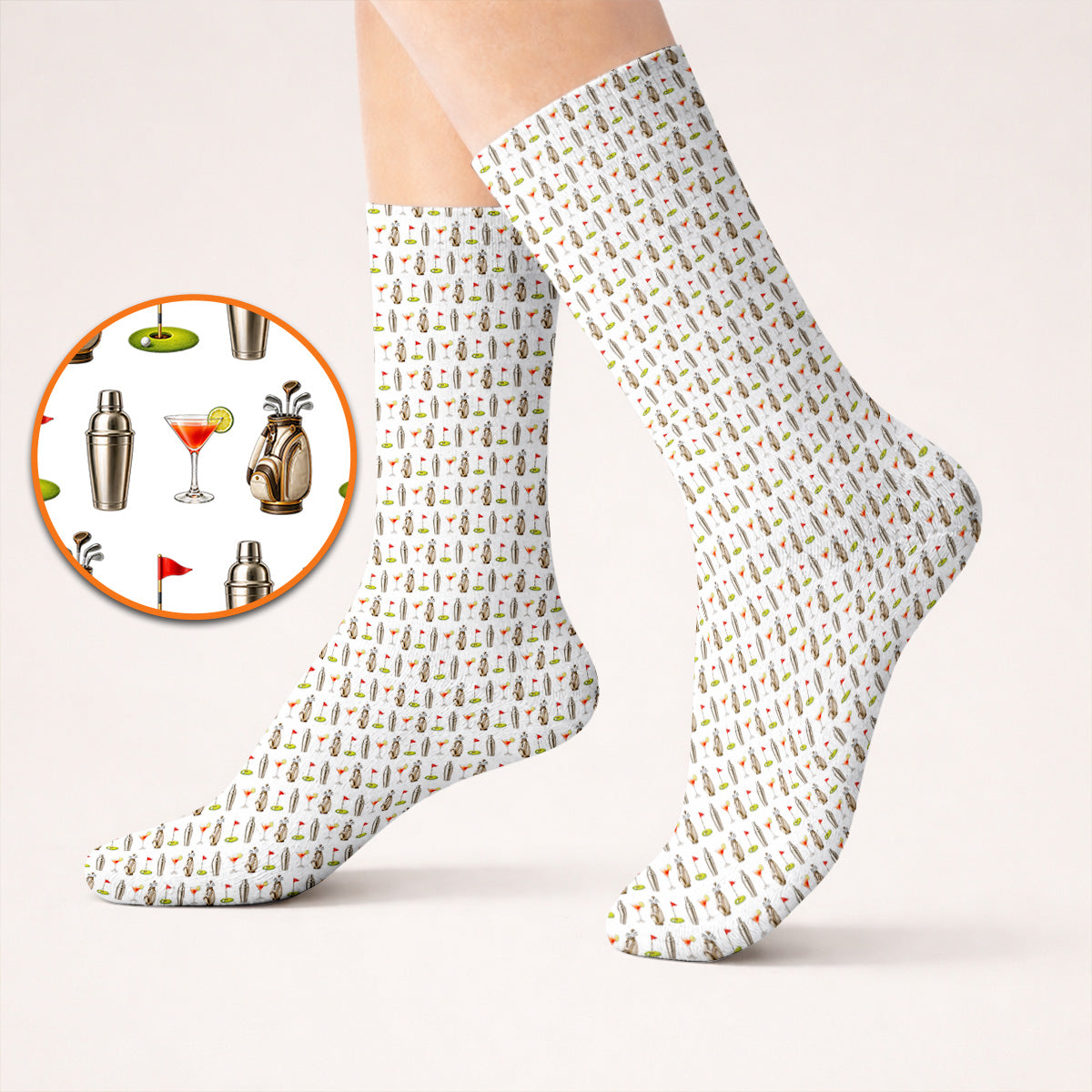 Golf & Cocktails Golf Sock, Martini Lover Golf Apparel, Funny Golf Socks For Golfer