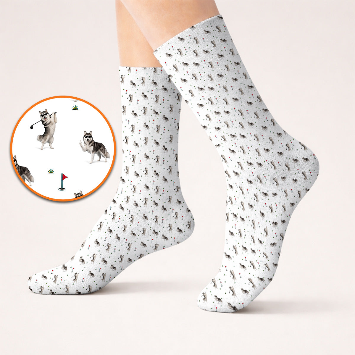 Husky Sibir Golf Sock, Husky Pattern Golf Socks For Golfer, Funny Golf Gift For Dog Lover