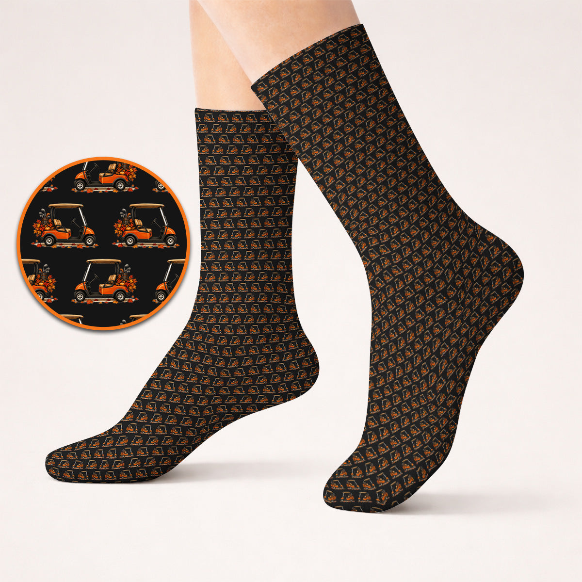 Fall Pattern Golf Socks, Autumn Golf Cart Sock, Funny Golf Gift For Golfer