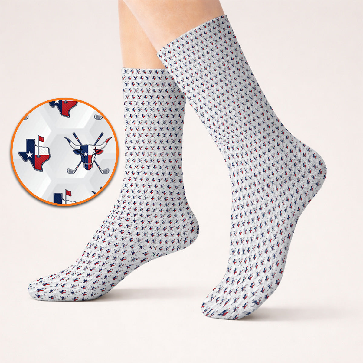 Texas Longhorn Golf Socks, Texas Flag Golf Pattern Sock, Western Longhorn Golf Gift For Golfer