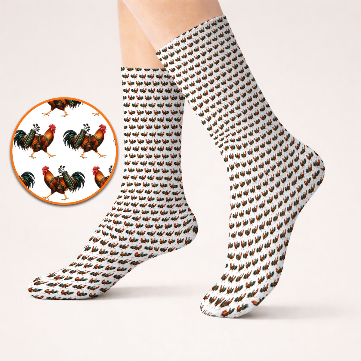 Rooster Pattern Golf Socks, Rooster Golf Sock For Chicken Lovers, Golf Gift For Golfer