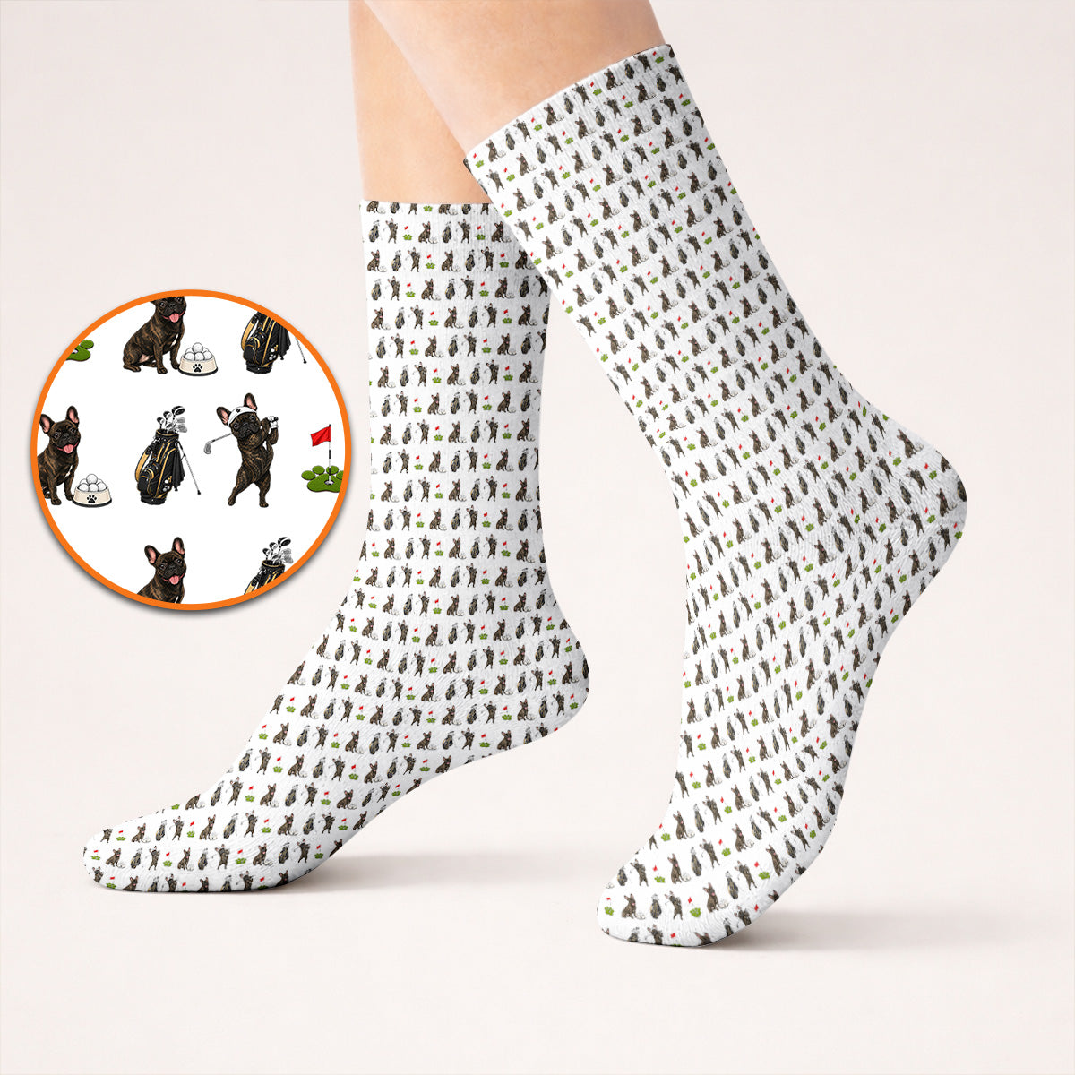 Brindle French Bulldog Golf Sock, Funny Frenchie Pattern Golf Socks, Golf Dad Gift