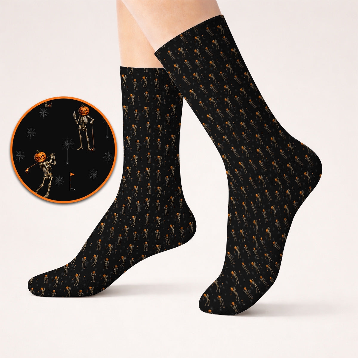 Halloween Skeleton Golf Socks, Pumpkin Head Pattern Golf Sock, Funny Golf Gift for Golfer