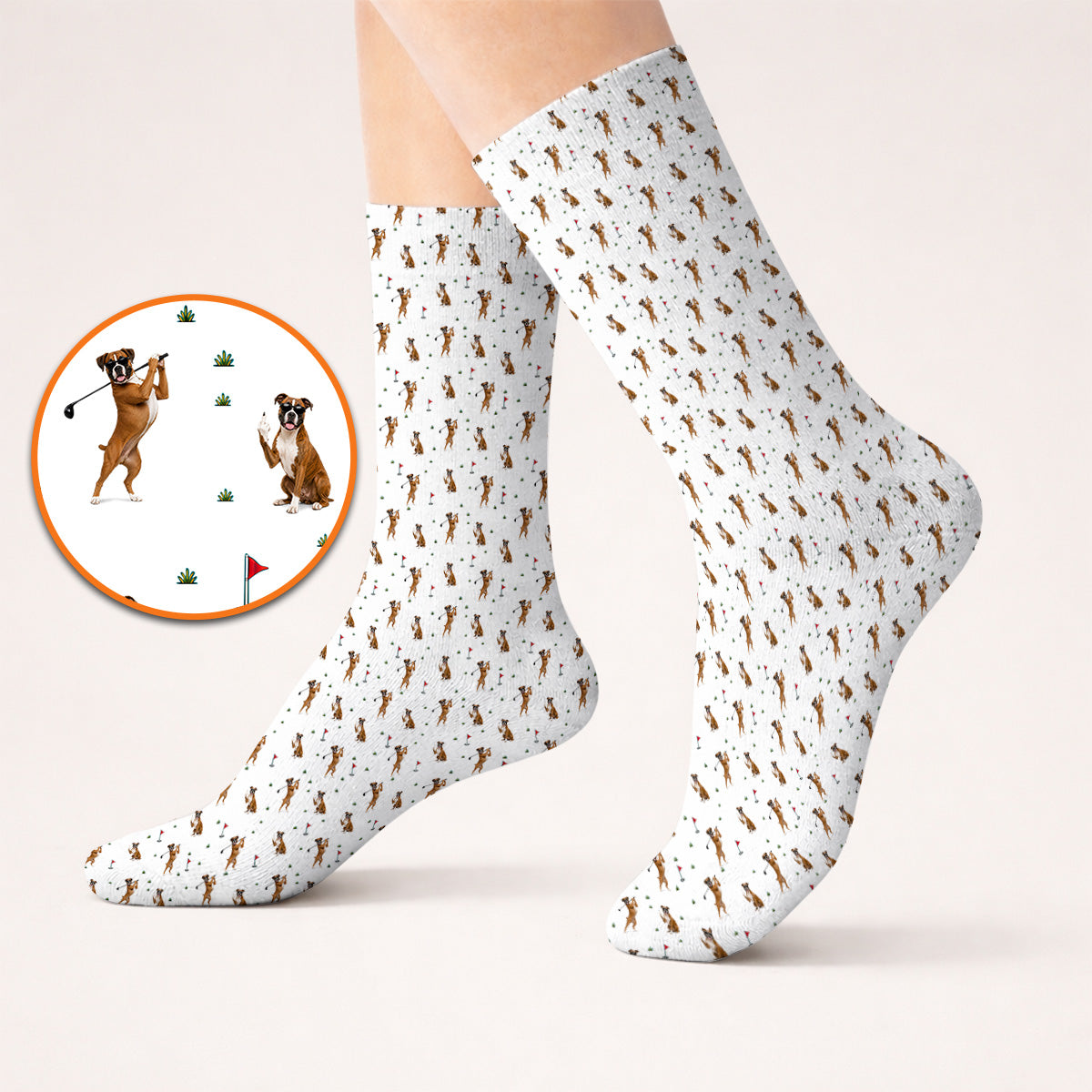 Funny Boxer Golf Swing Socks, Boxer Golf Pattern Golf Sock for Dog Lovers, Golf Gift For Golfer