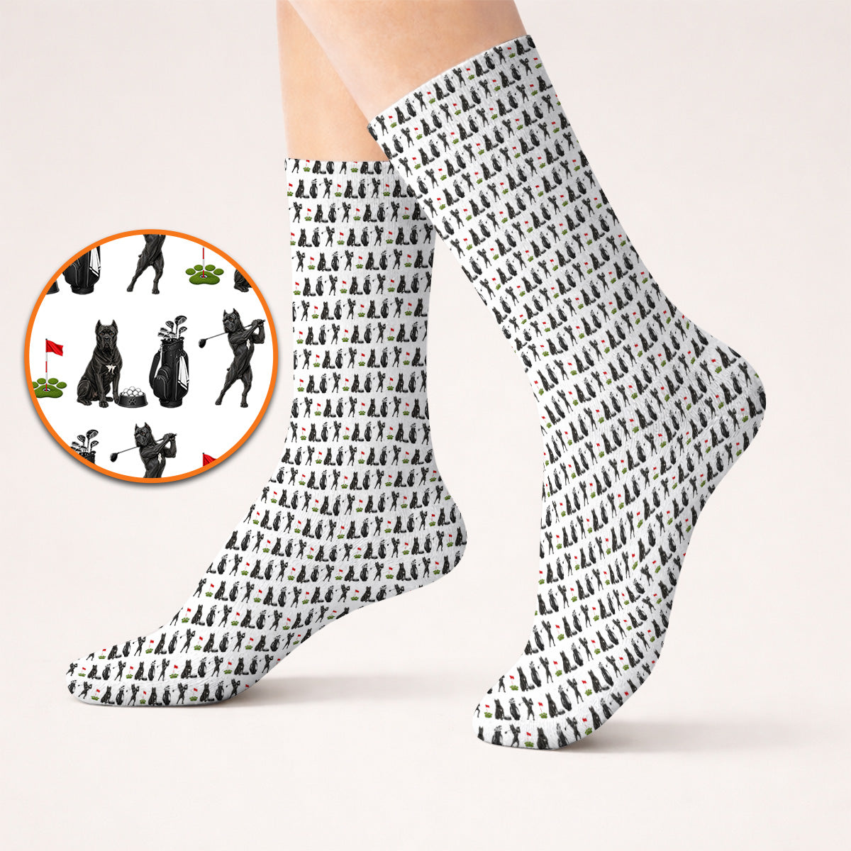 Cane Corso Golf Socks, Black Cane Corso Golf Pattern Sock for Dog Lovers, Funny Golf Gift for Golfers