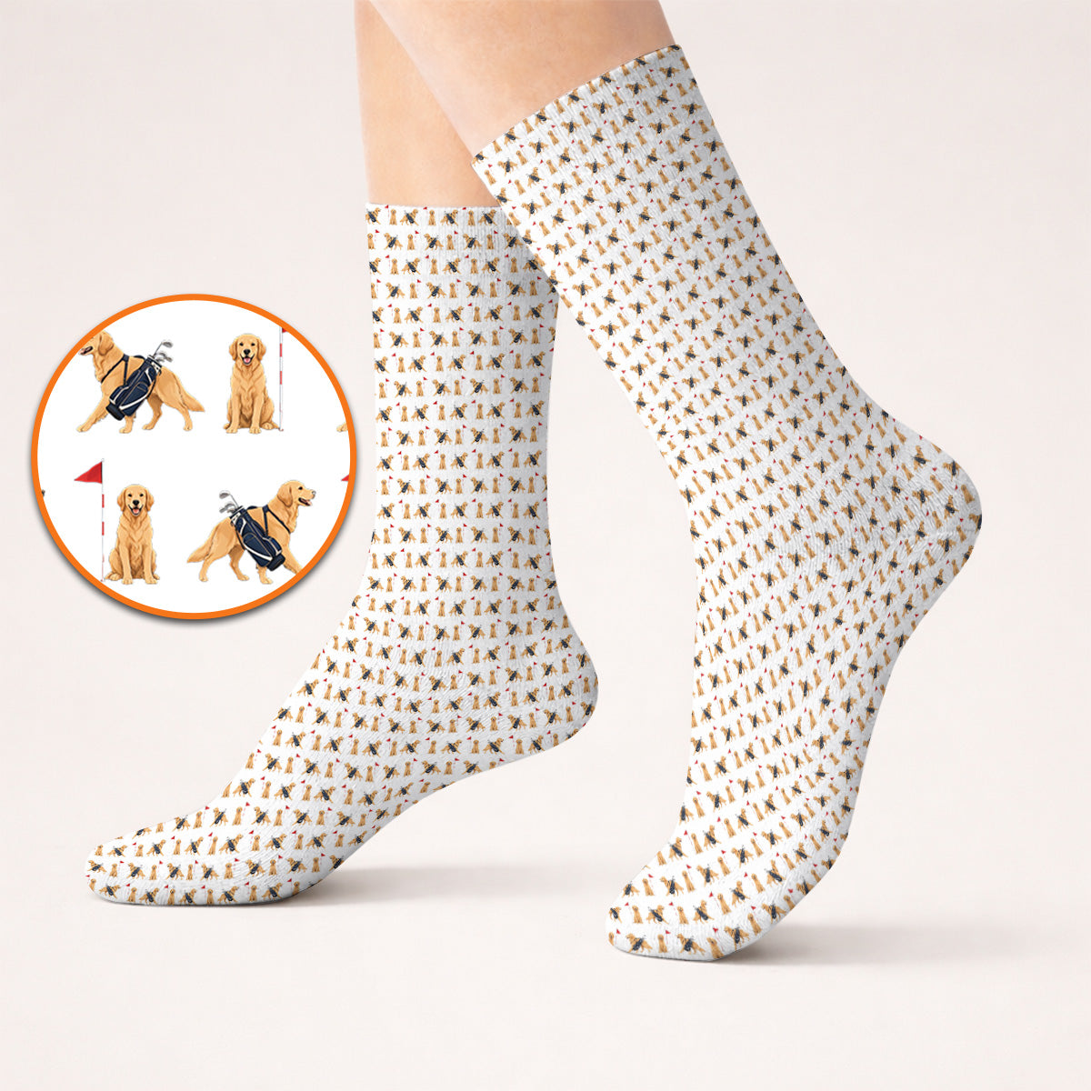 Funny Golden Retriever Golf Sock, Golden Retriever Pattern Golf Socks, Dog Lover Golf Shirt
