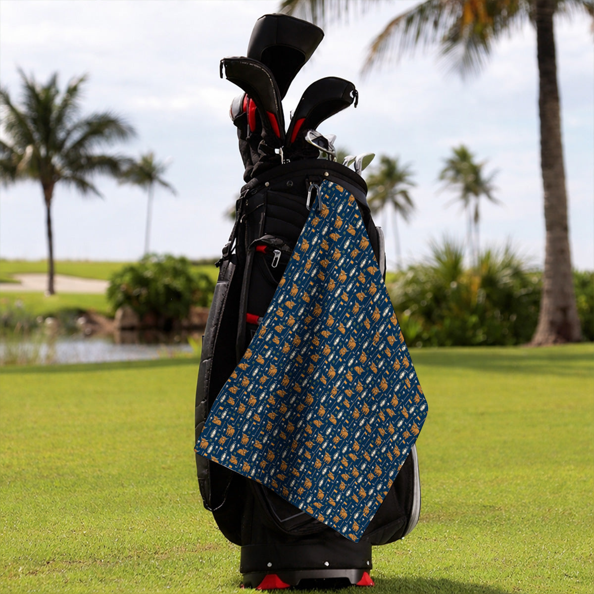 Highland Cow Fairway Towels, Highland Cow Golf Pattern Towel, Golf Gift For Golfer