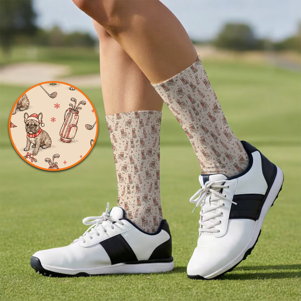 French Bulldog Christmas Golf Socks, Vintage Holiday Dog Pattern Golf Sock, Xmas Golf Gift for Golfers