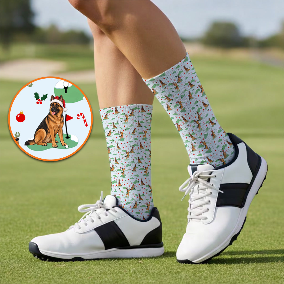 Funny German Shepherd Christmas Golf Socks, German Shepherd Pattern Golf Sock, Xmas Golf Gift for Golfers