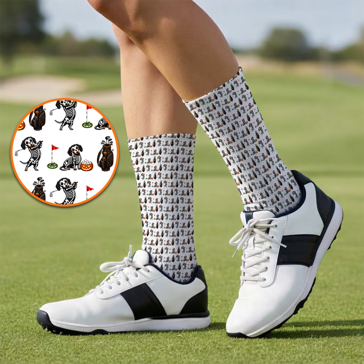 Halloween Dachshund Golf Socks, Skeleton Wiener Dog Pattern Golf Sock, Funny Golf Gift for Golfer