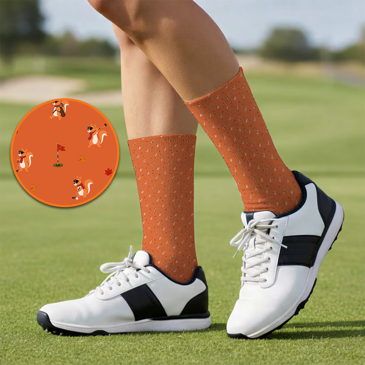 Fall Pattern Golf Socks, Autumn Squirrel Golf Sock, Crazy Golf Gift For Golfer